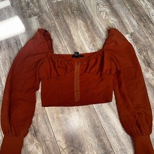Forever 21 Rust Red Puff-Sleeve Crop Top
